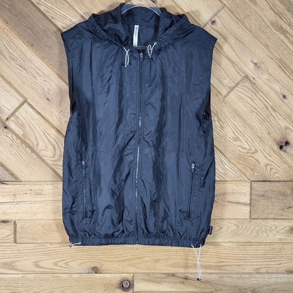 Fabletics Windbreaker Vest Mens Medium Hooded Full Zip Sleeveless Black